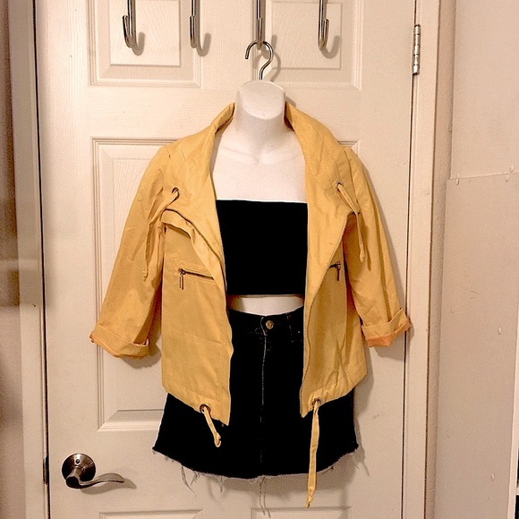 Nine West Yellow Cropped Zipper Rain Coat Moto Jacket Sz S - Picture 1 of 13